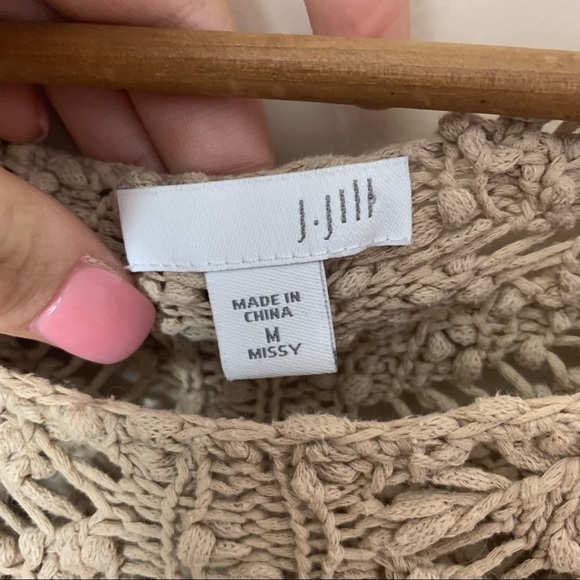 [J. Jill] Tan Open Knit 3/4 Sleeve Tunic Length Boho Sweater - Picture 6 of 10